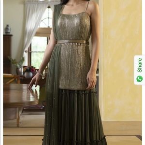 Mehndi color gharara spaghetti strap outfit